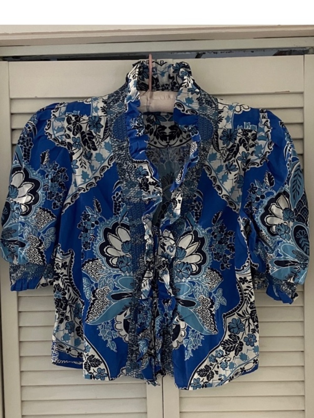 Love the Label Anthropologie Clementine Poppy Blue Print Top - Picture 2 of 9
